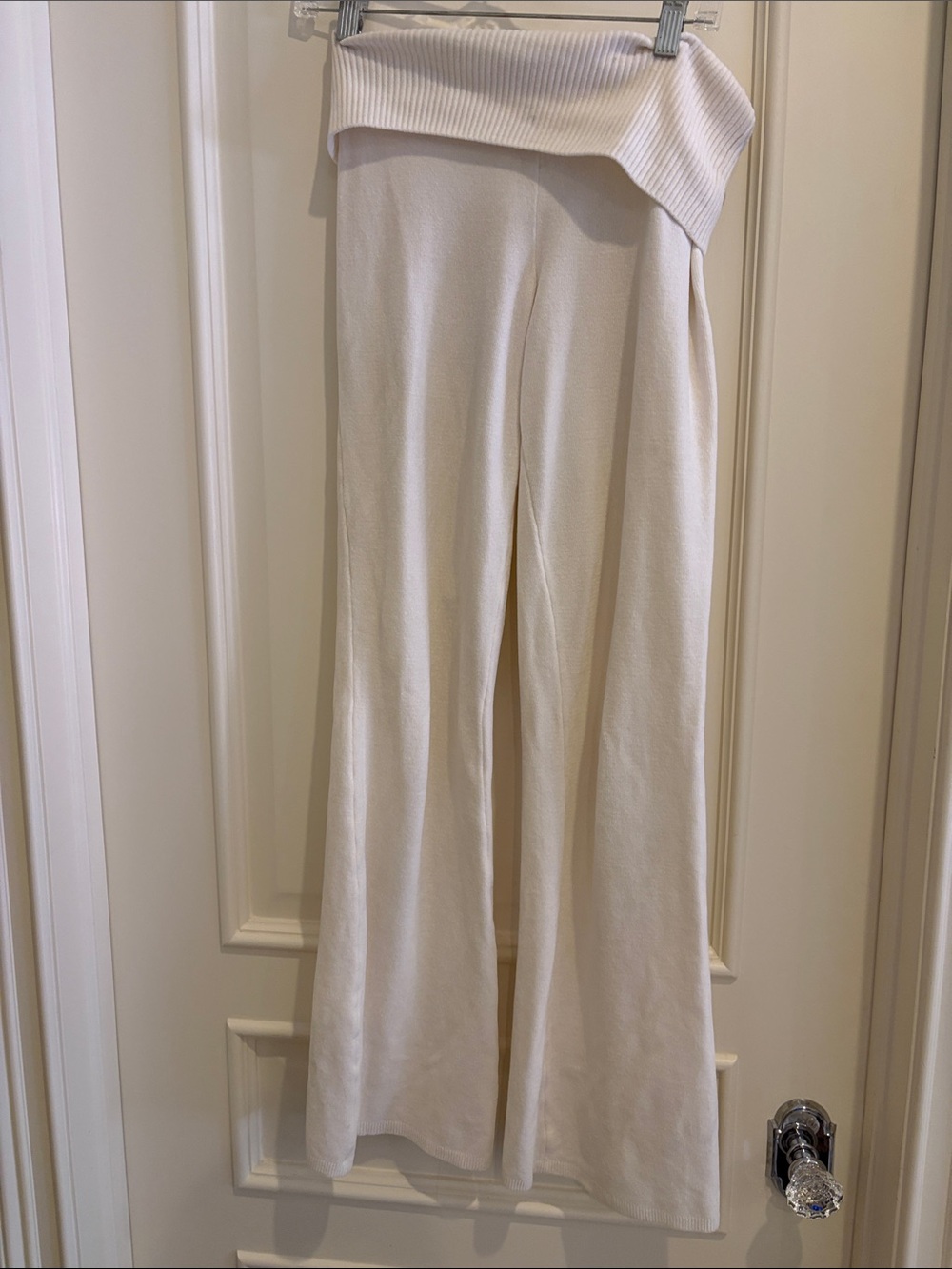 Soft Fold-Over Waist Knit Pants - Cream